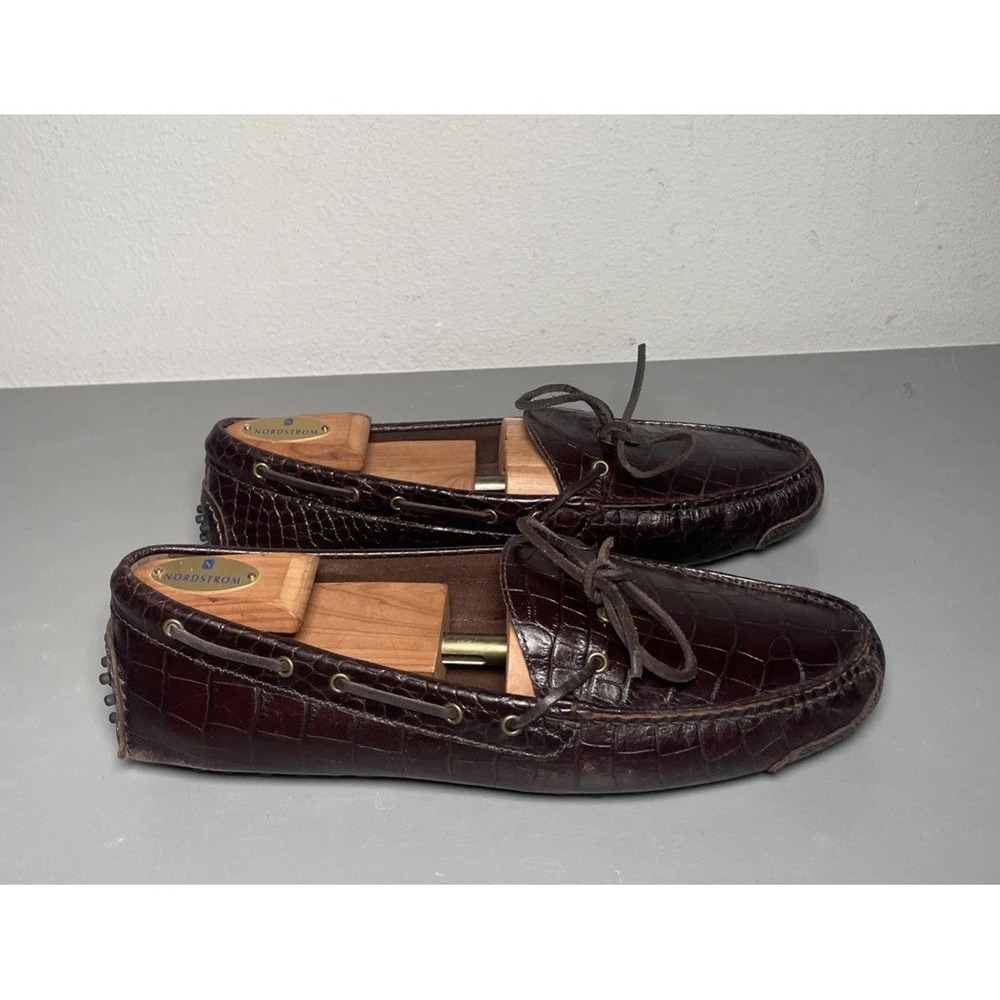 COLE HAAN GUNNISON BROWN CROC EMBOSSED LEATHER DRIVING MOCCASINS MEN'S 11.5D